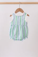 Green Stripe Smocked Bow Seersucker Bubble