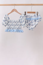 Blue Beach Smocked UPF Women Swim Set