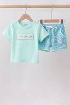 Blue Shark Embroidered Set