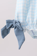 Blue Plaid Embroidered Bow Bubble