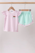 Purple Ice Cream Plaid Embroidered Set