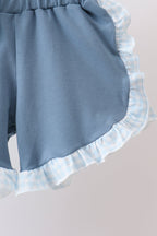 Blue Plaid Embroidered Bow Set