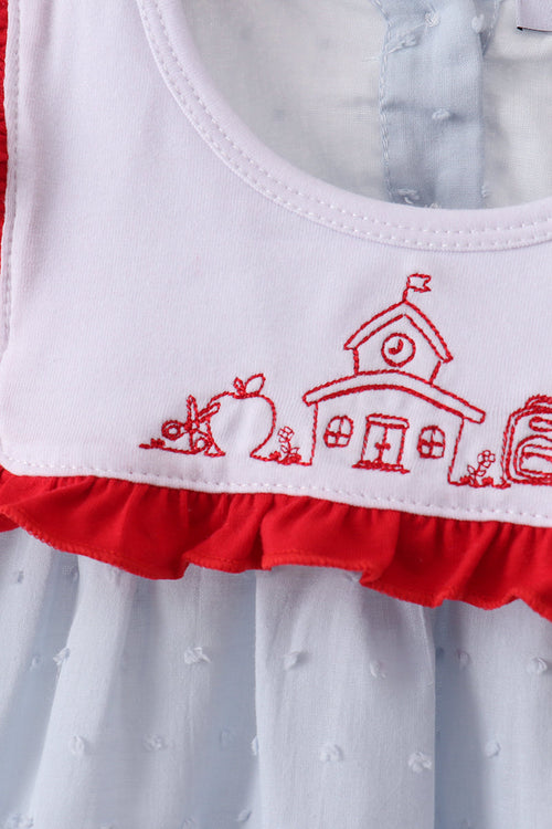 Blue Embroidered Swiss Dot Bloomer Set