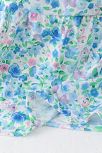 Blue Floral Tiered Women Dress