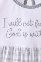 Blue Faith Quote Embroidered Dress