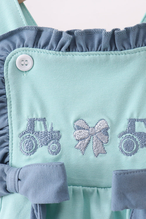 Blue Farm Tractor Embroidered Bubble