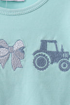 Blue Farm Tractor Embroidered Bloomer Set