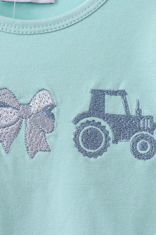 Blue Farm Tractor Embroidered Bloomer Set