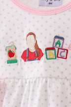 Pink Pencil ABC embroidery dot bubble