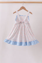 Blue Floral Print Ruffle Dress