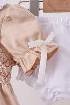 Khaki Puppy Smocked Bloomer Set