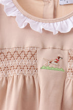 Khaki Puppy Smocked Ruffle Shorts Set