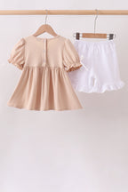 Khaki Puppy Smocked Ruffle Shorts Set