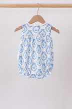 Blue Shells Embroidered Ruffle Bubble