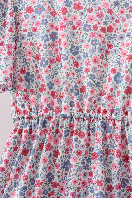 Blue Floral Print Mom Dress