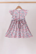 Blue Floral Smocked Ruffle Dress