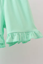 Green Butterfly Smocked Ruffle Shorts Set