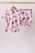 Pink character bamboo pocket pajama set