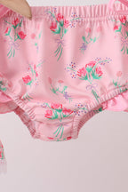 Pink Floral Ruffle 2pc Swimsuit