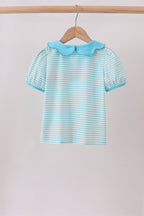 Blue Stripe School Bus Embroidered Top