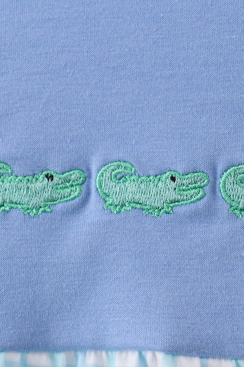 Blue Crocodile Embroidered Bubble
