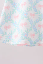 Pink Floral Bow Print Scalloped Shorts Set