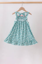 Green Floral Smocked Ruffle Dress