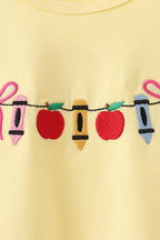 Yellow Apple Crayon Embroidered Ruffle Pants Set