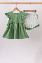 Green Sunflower Applique Ruffle Shorts Set