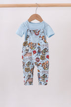Blue character bamboo romper set