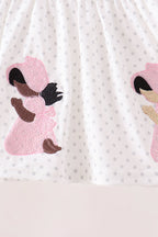 Pink Prayer Embroidery Ruffle Bloomer Set