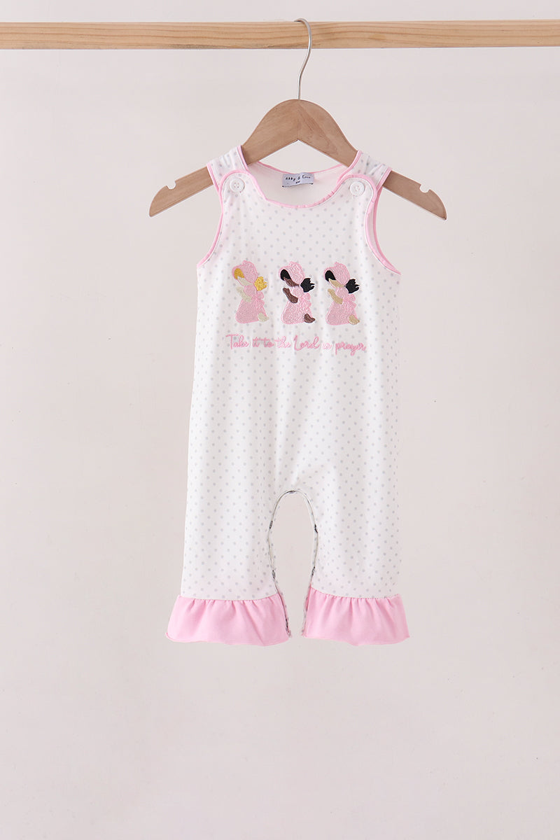 Pink Prayer Embroidery Ruffle Romper