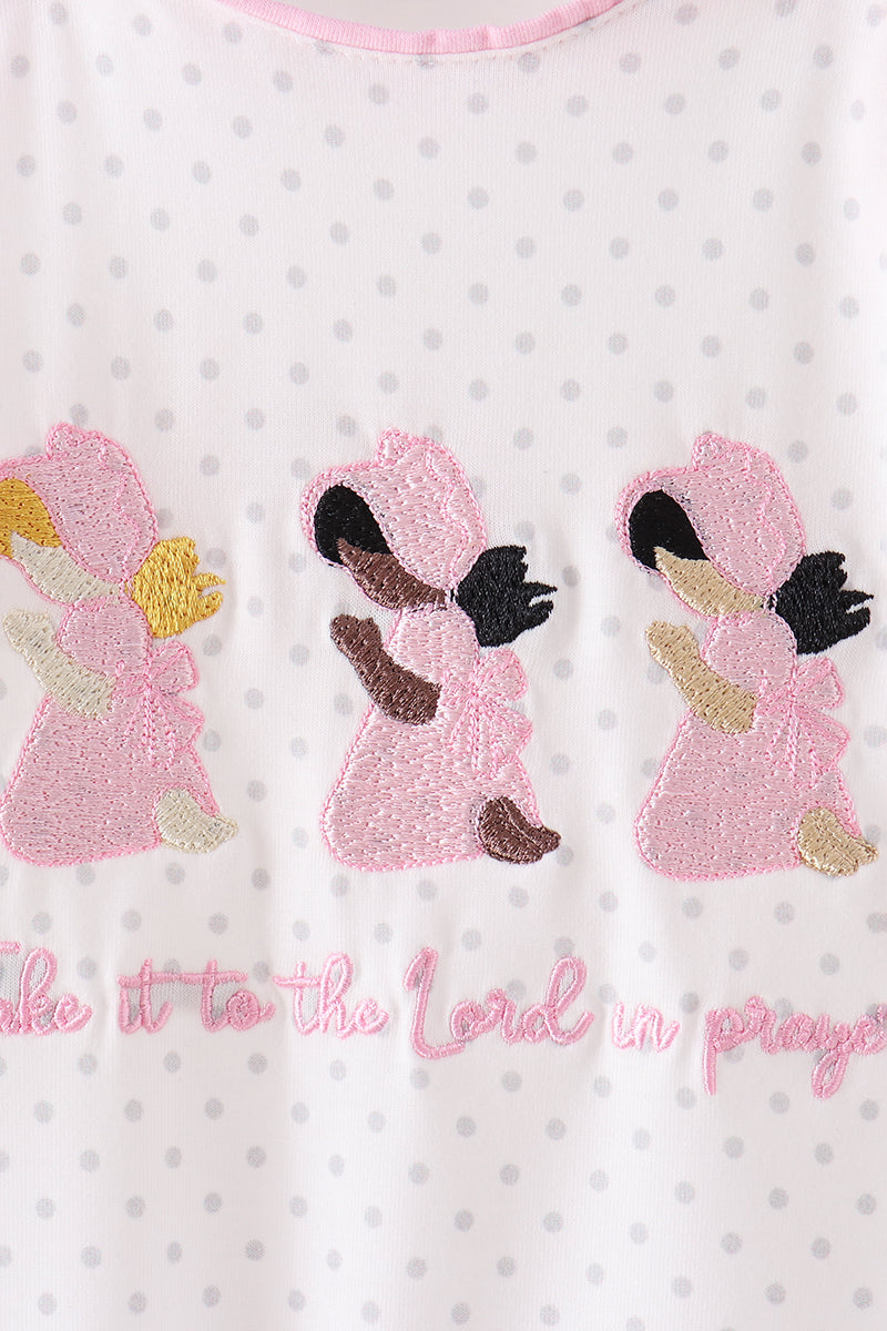 Pink Prayer Embroidery Ruffle Romper
