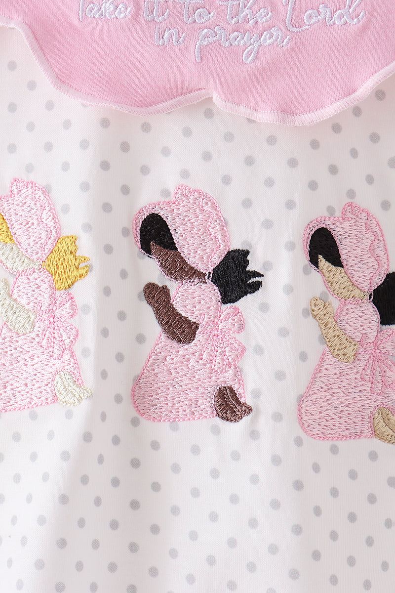 Pink Prayer Embroidery Ruffle Bubble