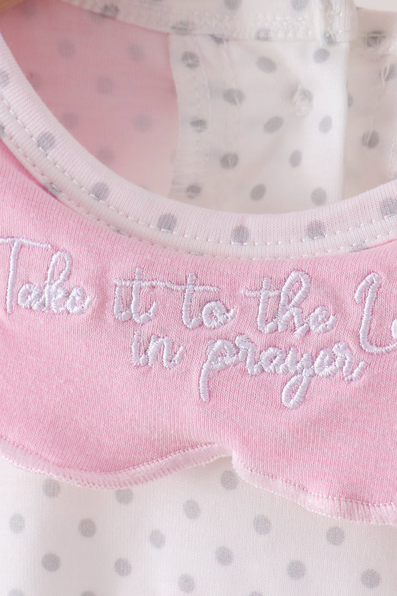Pink Prayer Embroidery Ruffle Bubble