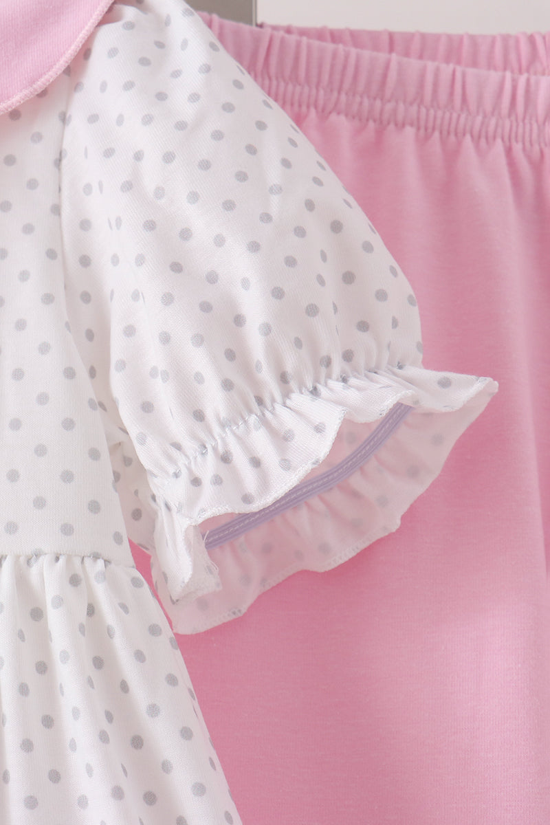 Pink Prayer Embroidery Ruffle Pants Set
