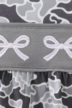Grey Camouflage Bow Embroidery Ruffle Bubble