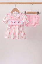 Pink Pumpkin Embroidery Ruffle Bloomer Set