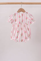 Pink Pumpkin Embroidery Floral Ruffle Bubble