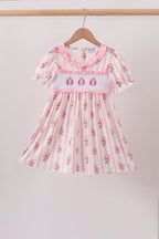 Pink Pumpkin Embroidery Ruffle Dress