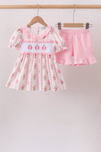 Pink Pumpkin Embroidery Ruffle Shorts Set