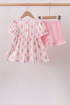 Pink Pumpkin Embroidery Ruffle Shorts Set