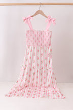 Pink Pumpkin Floral Smocked Mom Dress