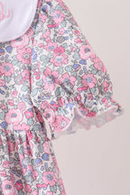 Pink Floral Embroidery Ruffle Dress