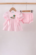 Pink Mallard Applique Gingham Bloomer Set