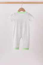 Green Hocus pocus french knot gingham romper