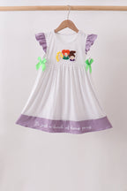 Purple Hocus pocus french knot ruffle dress