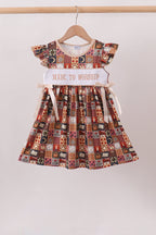 Brown Made to Worship Embroidery Ruffle Dress