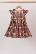 Brown Made to Worship Embroidery Ruffle Dress