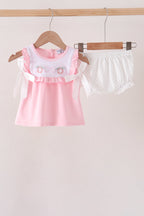 Pink Pumpkin Bow Embroidery Ruffle Bloomer Set